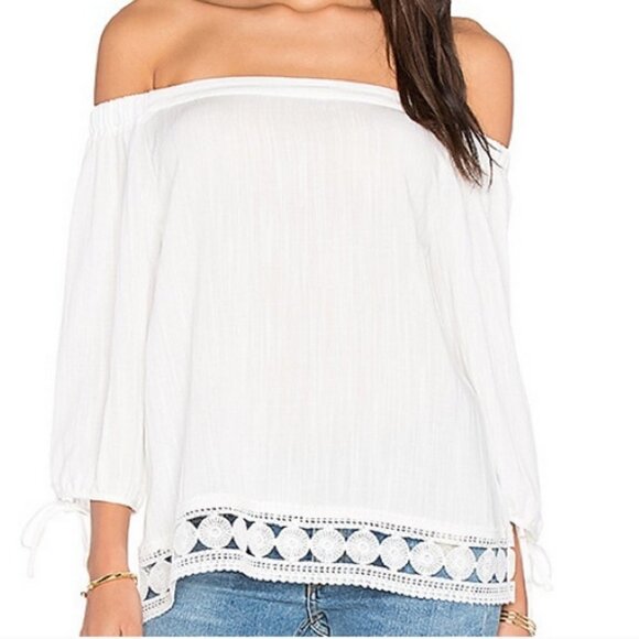 Greylin Puff Sleeve Boho White Off the Shoulder Top S - Picture 1 of 9